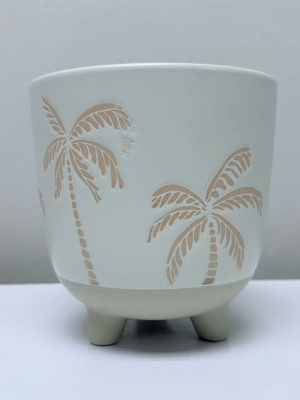 Palm Tree Design Ceramic Footed Planter in Off-White & Blush, Spring 2026